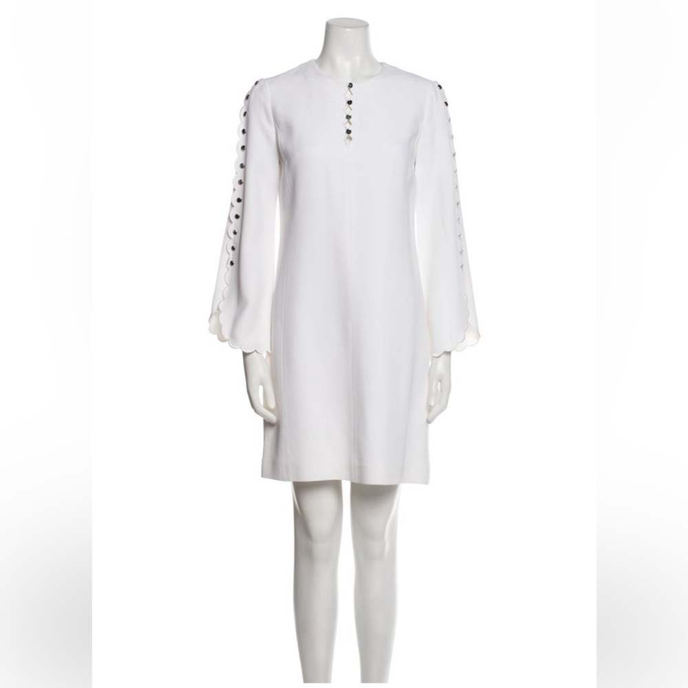 Michael Kors Collection White Sheath Dress with Bishop Sleeves Button Details 4